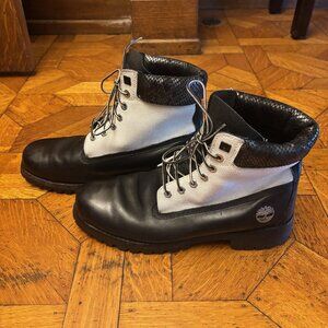 Timberland Men's Premium 6" Black Boots Social Scene black white leather 10.5